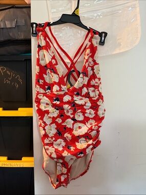 Joe Fresh Red Floral One-Piece Swimsuit